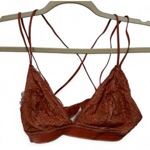 Y2K B Tempted Orange Lace Strappy Bralette Size Large
